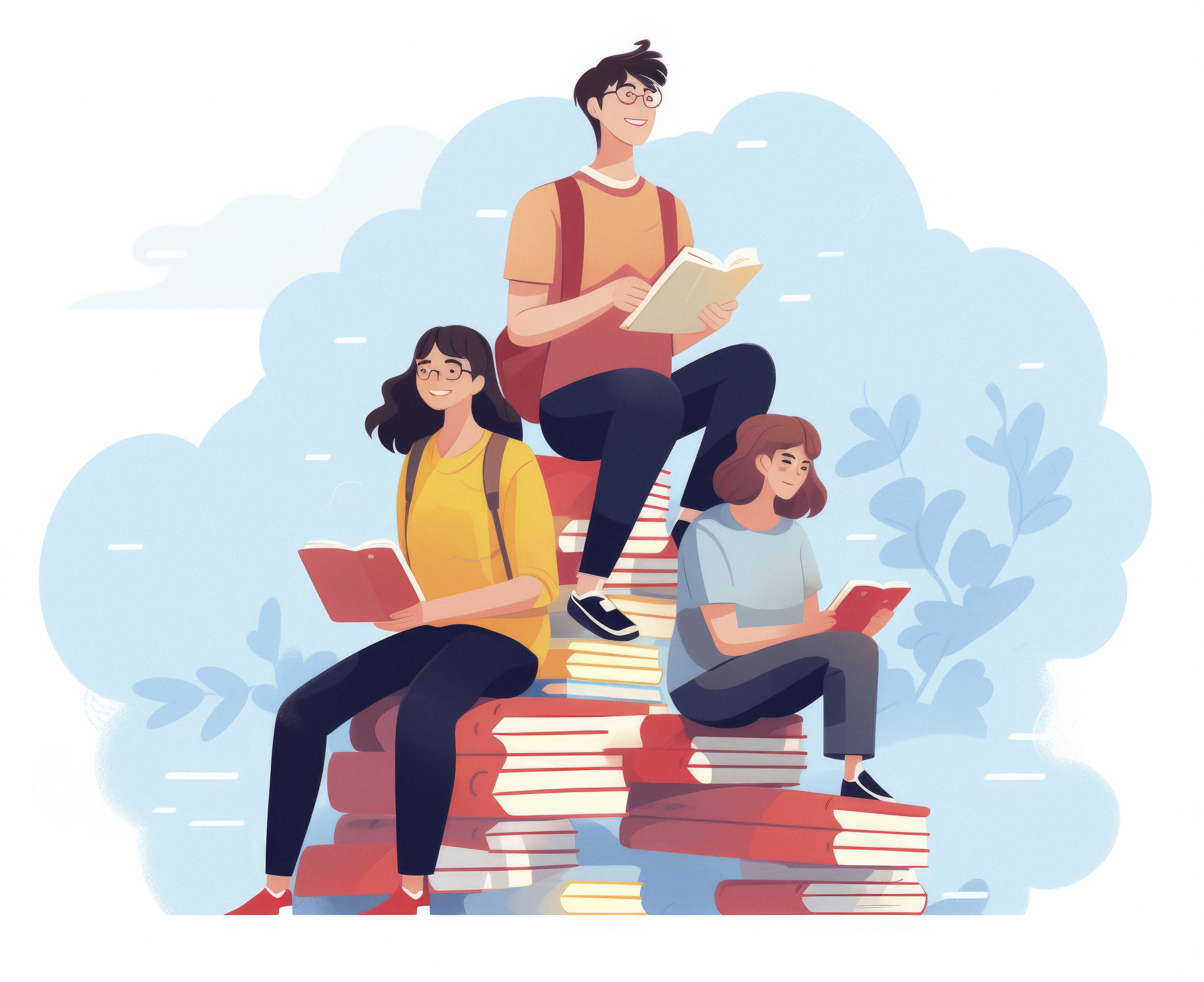 School students in digital art style